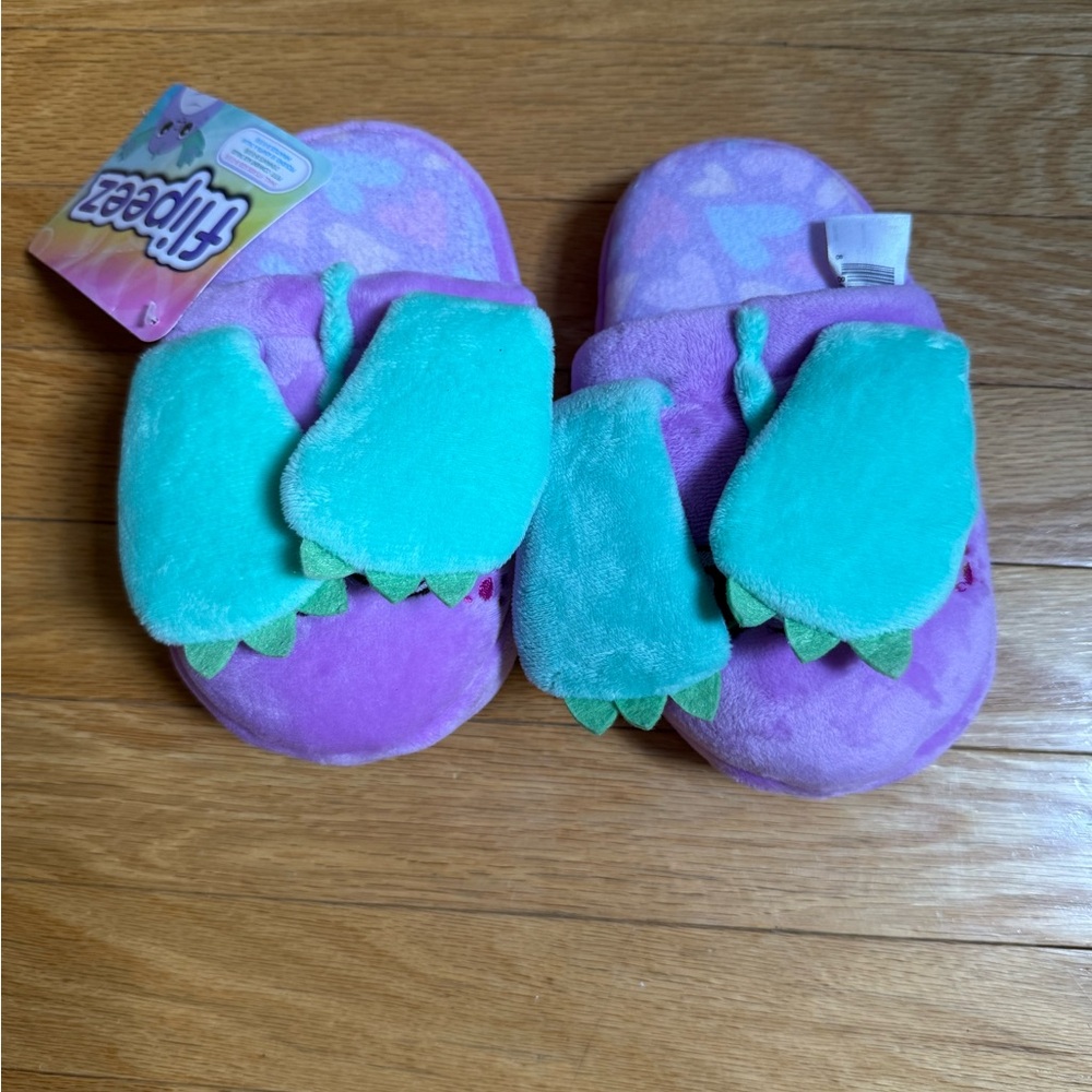 Flipeez Plush Purple Kids' Flip-Top Slippers NWT